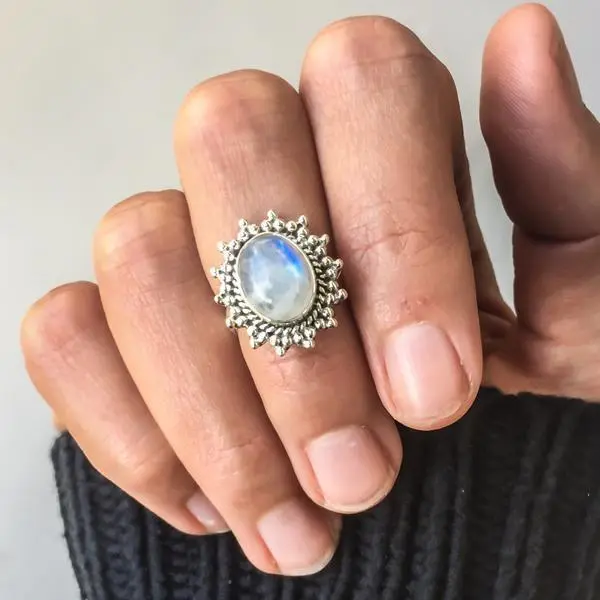 Inlaid moonstone gemstone ring
