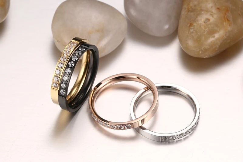 Lady's Ring 3MM Stainless Steel Zircon Ring