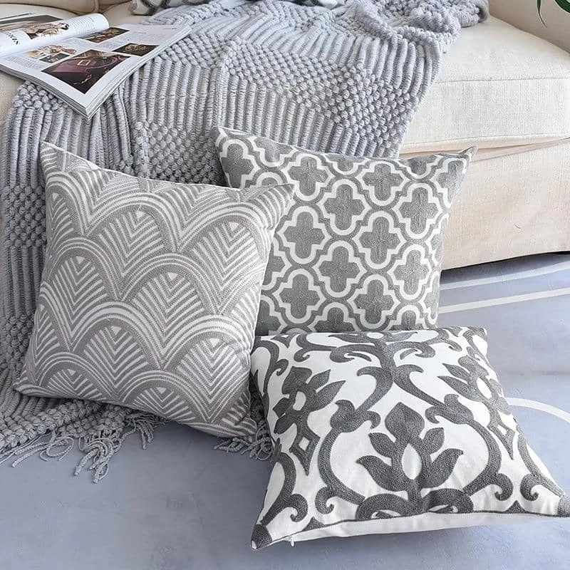 Nordic geometric embroidery pillowcase