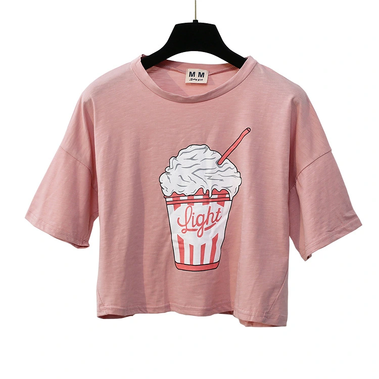 Korea Cotton Harajuku Ice Cream Print Pattern Loose Short Sleeve T-Shirt