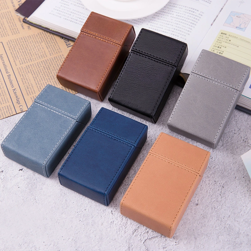 Leather stainless steel thin cigarette case business card case