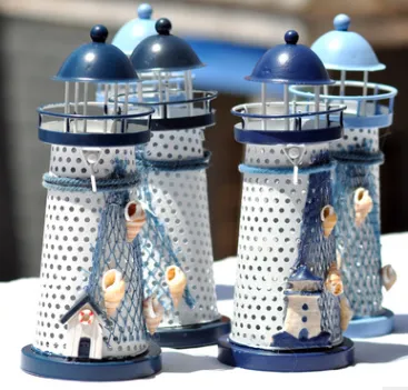 Mediterranean style medium iron lighthouse candlestick iron tabletop candlestick