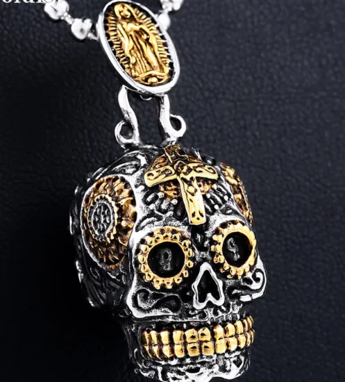 BEIER Cool Men's Gothic Carving Pendant Necklace Stainless Steel High Quality Detail Biker Skull Jewelry for man BP8-256