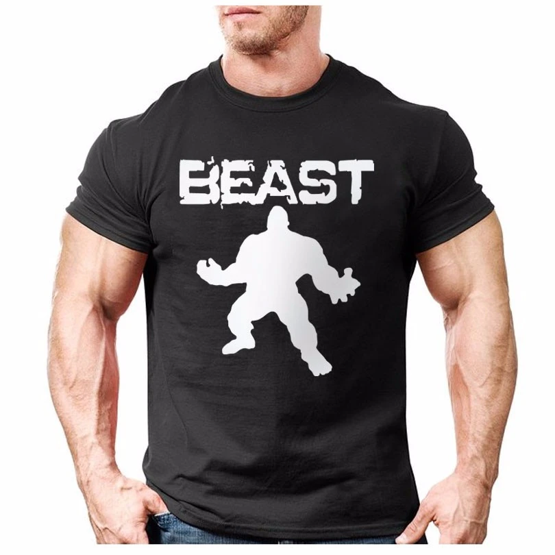 Foreign trade wholesale men''s short sleeved T-shirt, European and American fashion giant printing pure cotton men''s fitness sports leisure T-shirt