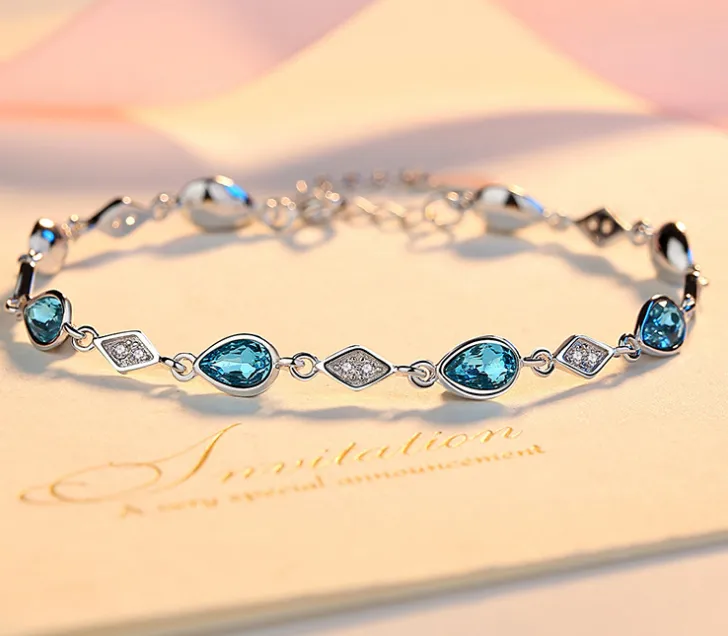 Austrian Blue Crystal 925 Sterling Silver Bracelet