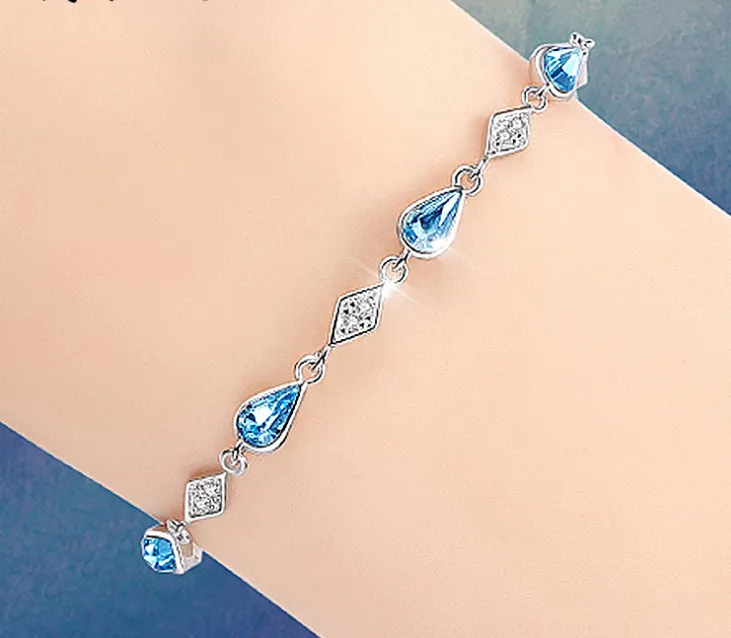 Austrian Blue Crystal 925 Sterling Silver Bracelet