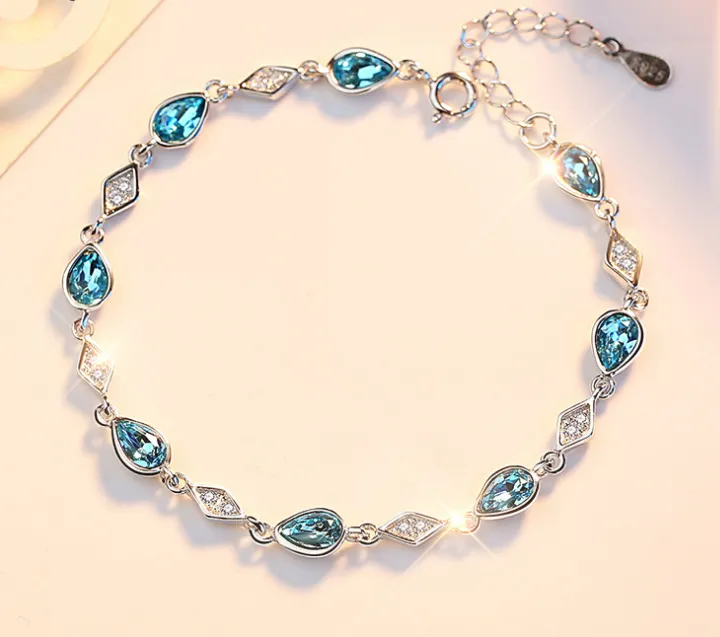 Austrian Blue Crystal 925 Sterling Silver Bracelet