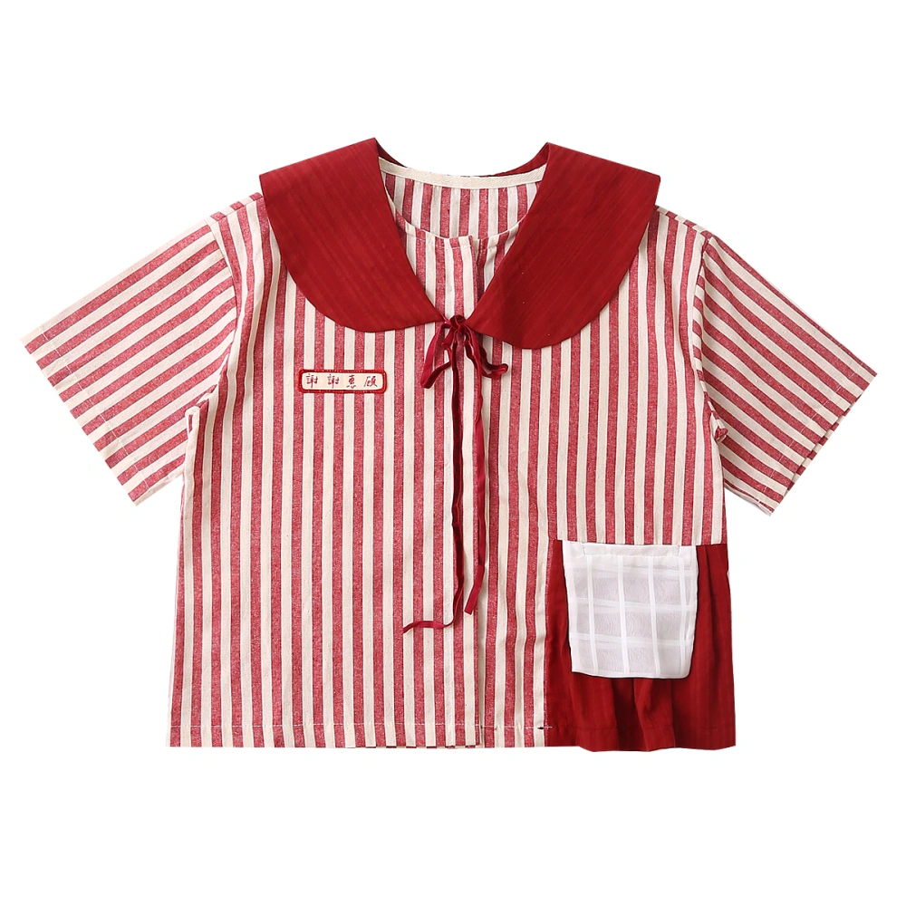 Red stripes thank you for your doll's blouse, cotton and linen shirt