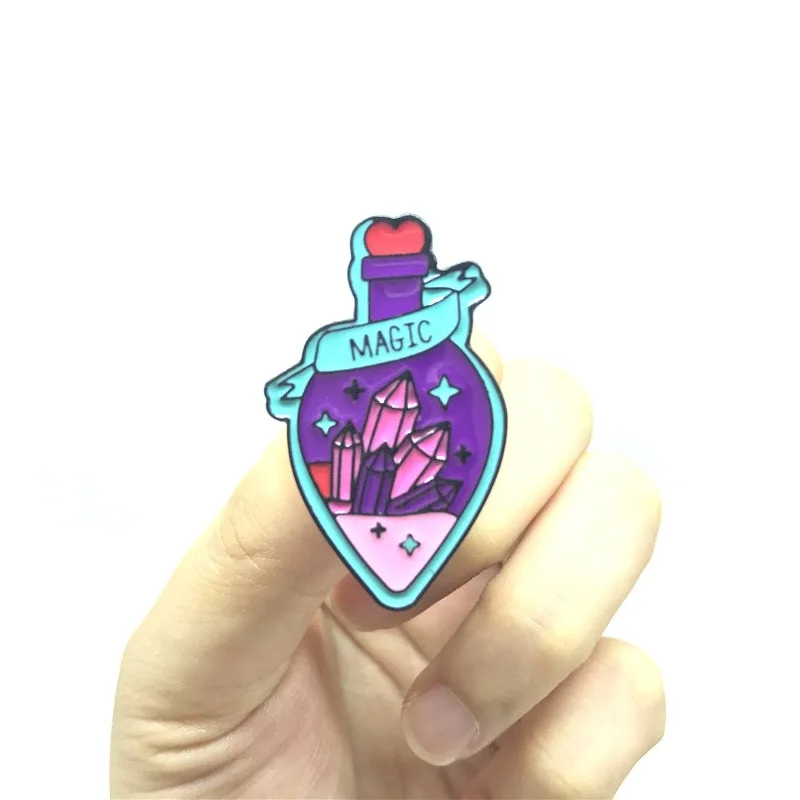 Purple Potion Bottle Metal Enamel Brooch