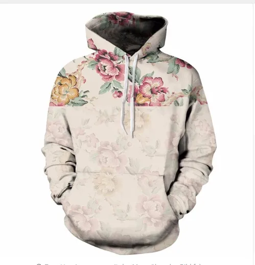 Printed hooded sweater, rose flower, loose couple, baseball uniform