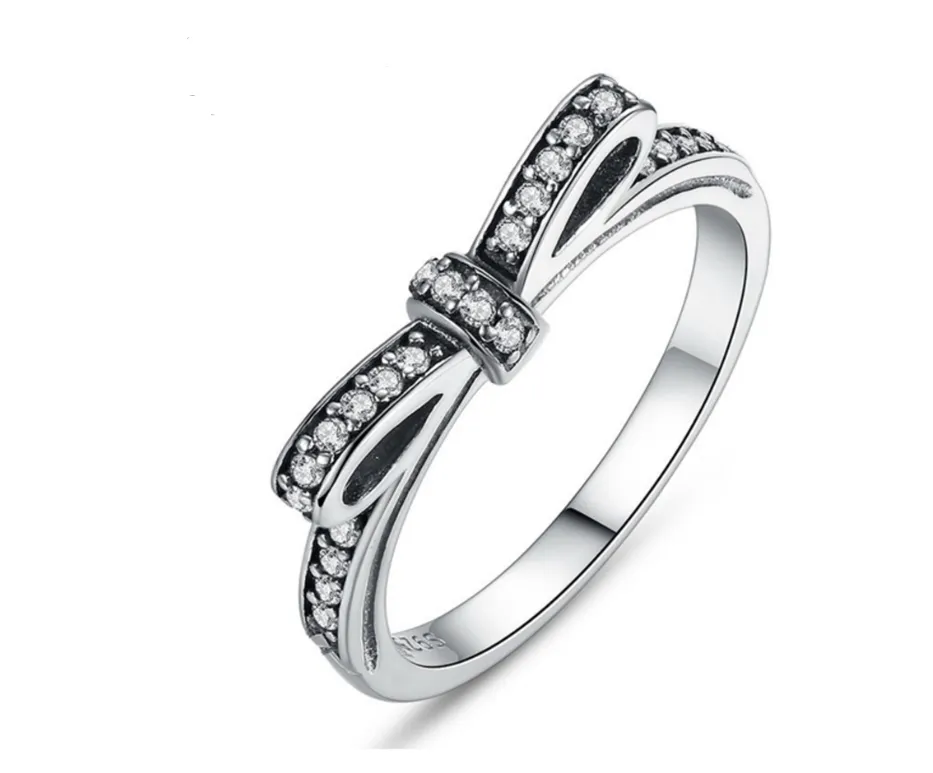 Korean version of the cute bow ring female 30% silver jewelry small girl ring fashion jewelry Thai silver ring