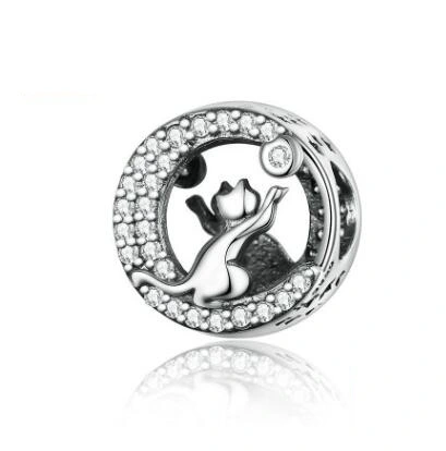 Original Cute Animal Happy Kitty 925 Sterling Silver Beads Beaded Bracelet Jewelry Accessories