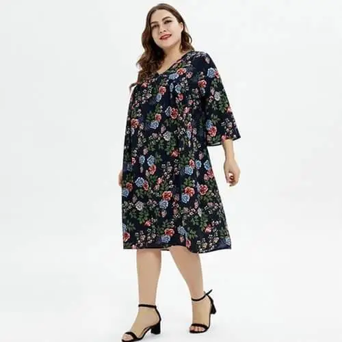 Fat mm print commuter loose comfort dress