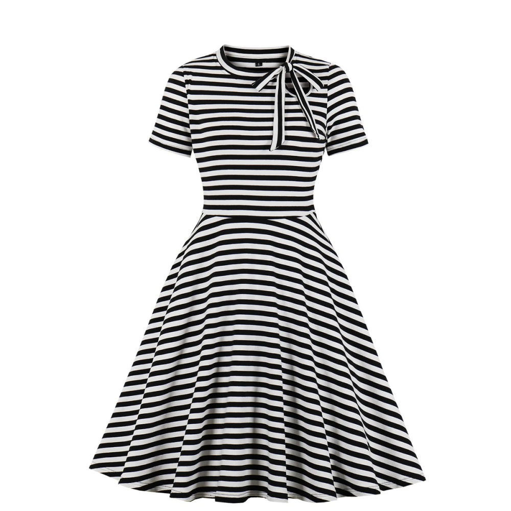 Temperament striped big swing dress