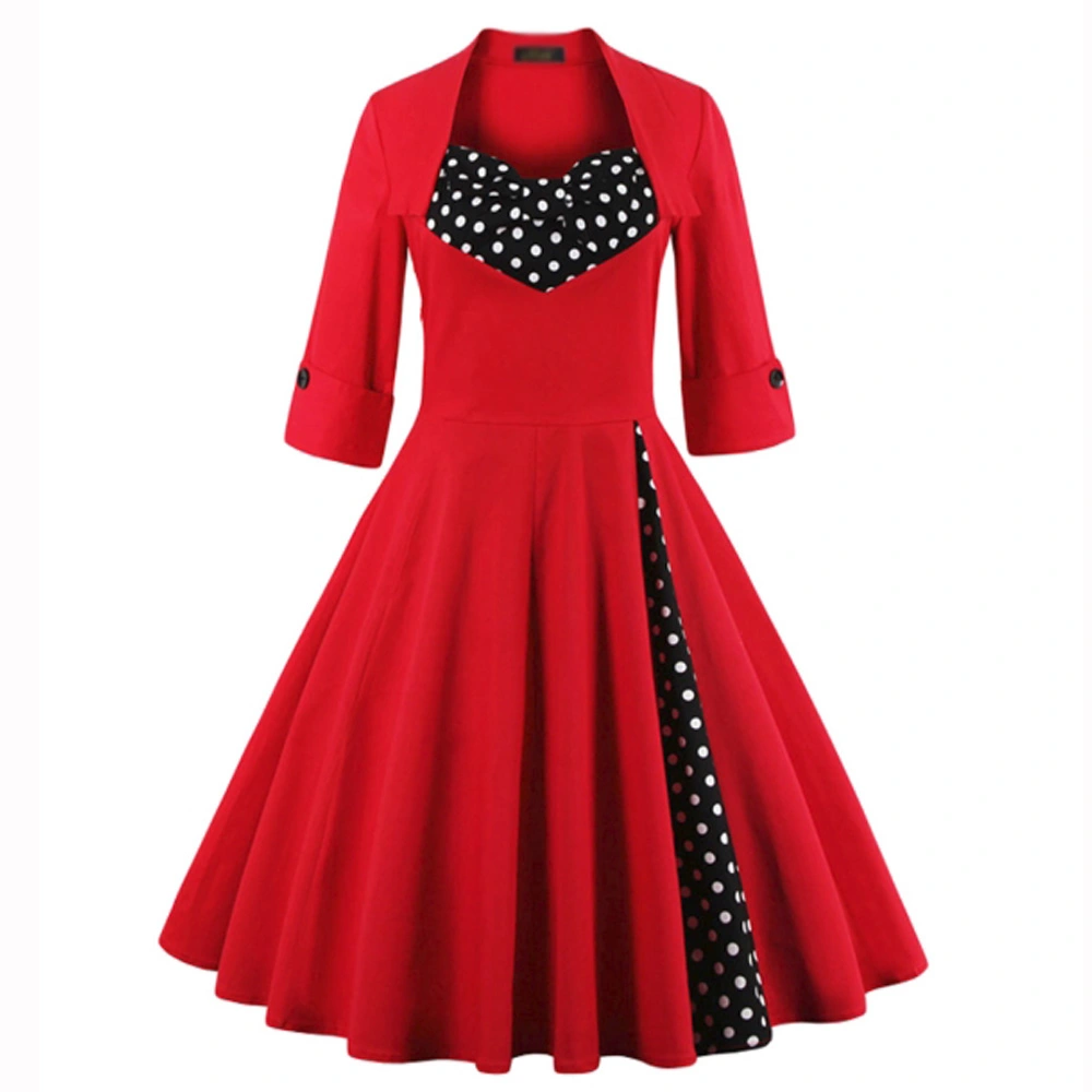 V-Neck Stitching High Waist Big Swing Dress