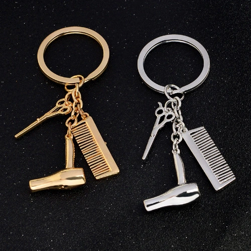 European and American jewelry fashion hairdresser hairdressing tools gold and silver alloy men and women gift key chain wholesale