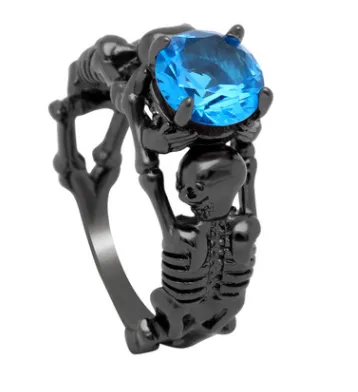 Punk skull style black heart zircon ring