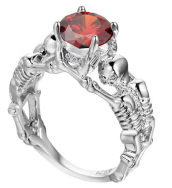 Punk skull style black heart zircon ring
