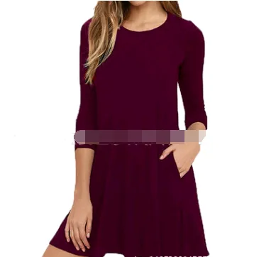 Autumn new dress solid color pocket dress