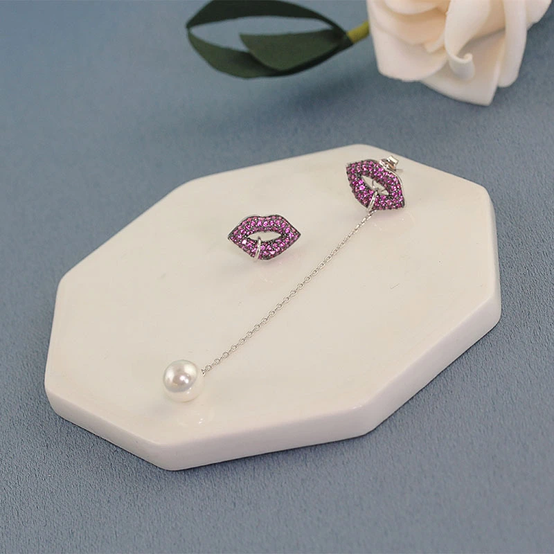 S925 sterling silver lip hanging shell earrings