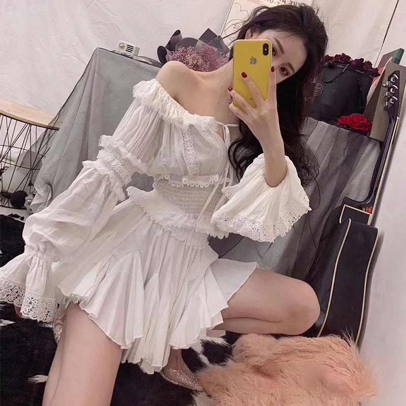 Drawstring Strap Lace Long Sleeve Sweet Waist Shirt