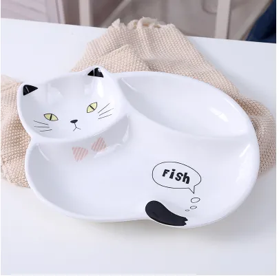 Creative cat children's ceramic plate cute cartoon grid plate baby rice tableware home breakfast plate