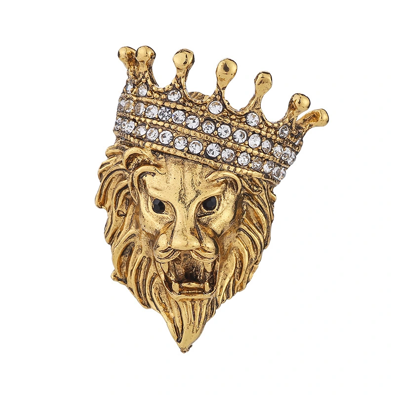 Aggressive Lion Head Inlaid With Diamond Pin