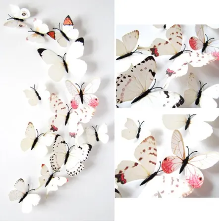 3D simulation butterfly 12 set home decoration ornaments factory direct single layer butterfly H-003 white