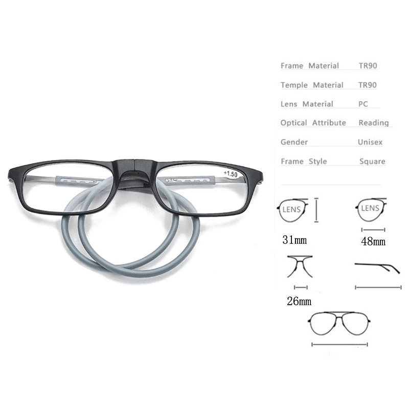 Magnetic-absorbing hanging neck reading glasses