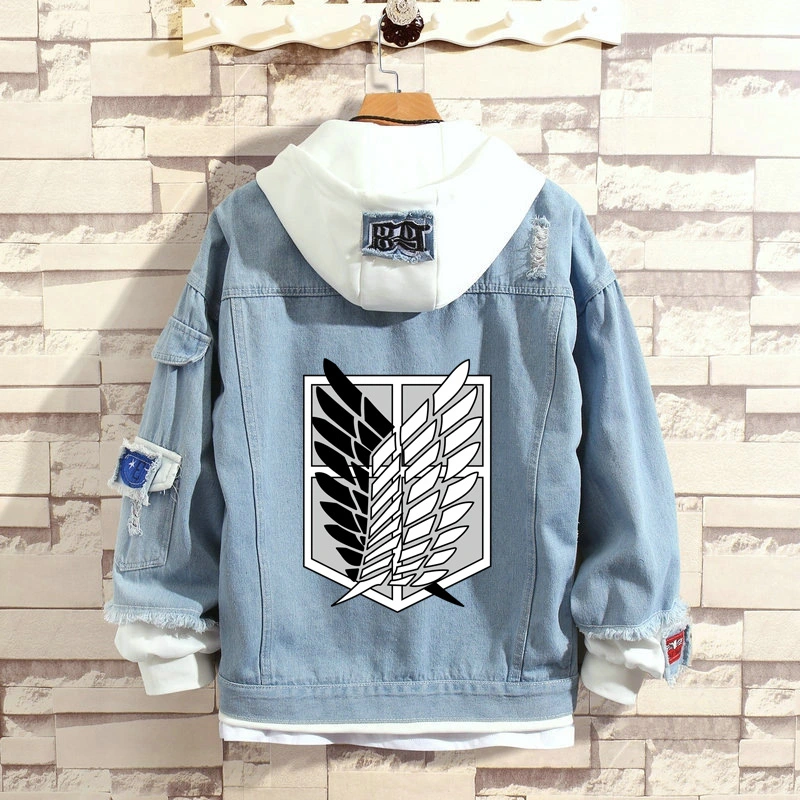 Fake two denim hooded jackets