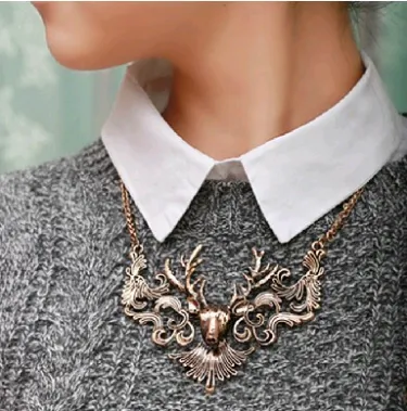 Necklace female short section exaggerated fashion retro accessories female elk head sweater chain necklace