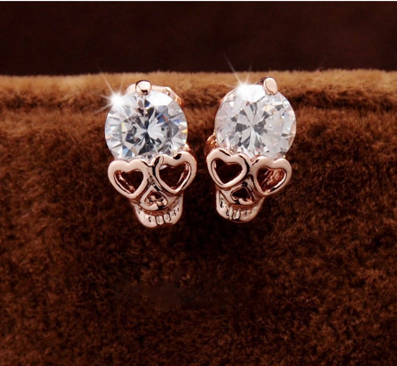 drill popular zircon earrings, stud earrings, ghost head studs