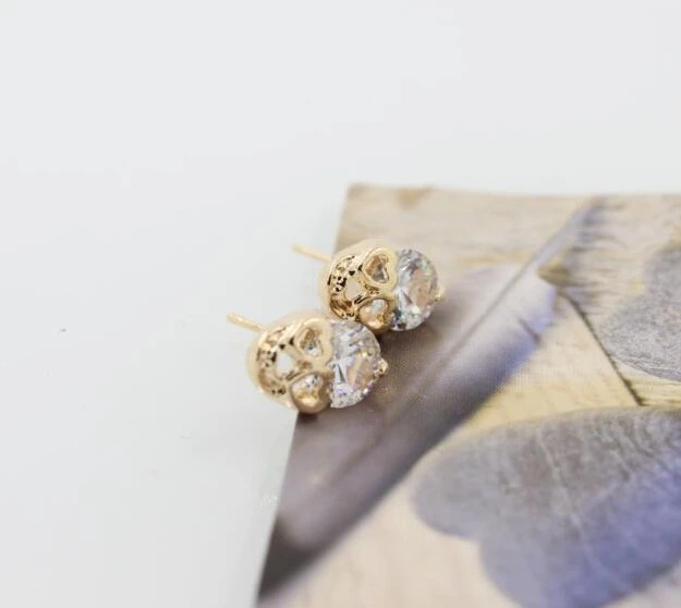 drill popular zircon earrings, stud earrings, ghost head studs