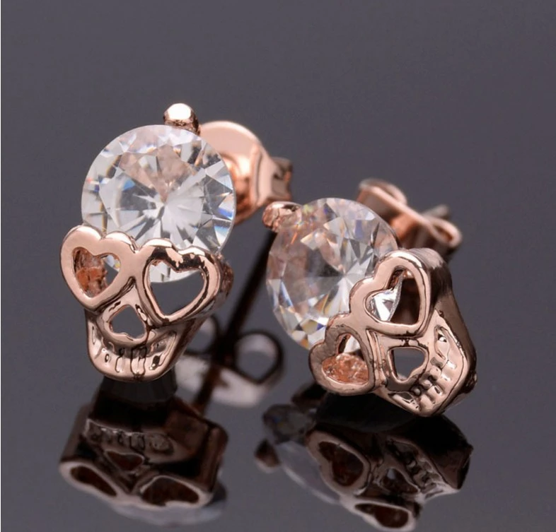 drill popular zircon earrings, stud earrings, ghost head studs