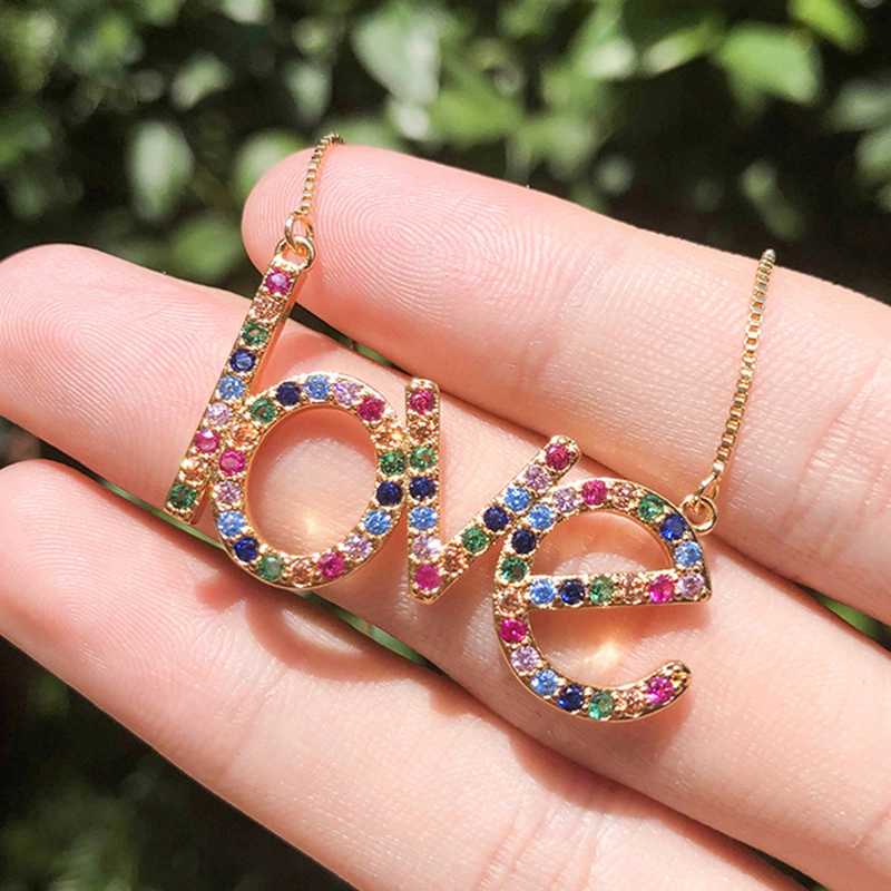 Colorful Zircons Letter LOVE Necklaces