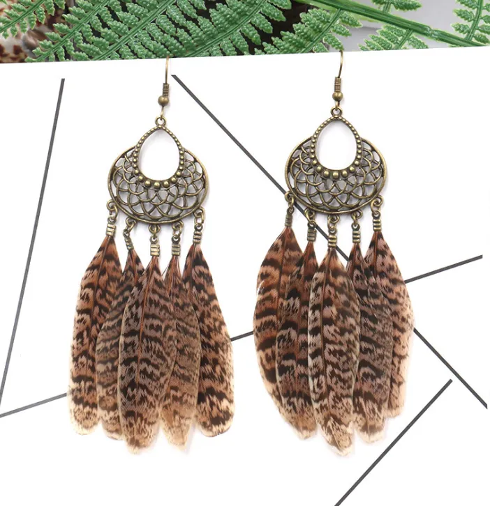 Wild Leopard Feather Tassel Earrings