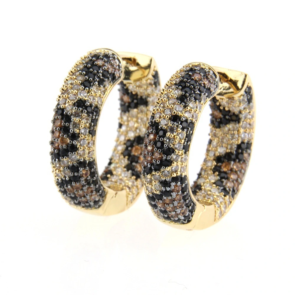 Multicolor zircon leopard-plated copper earrings