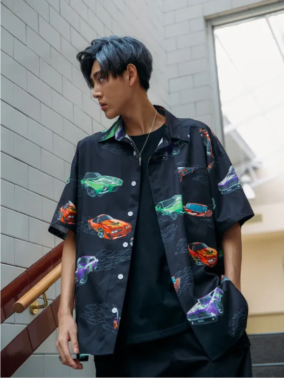 Printed loose short-sleeved shirt
