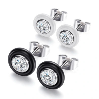 Black and white ceramic stud earrings