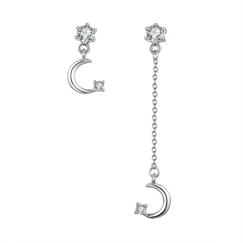 Asymmetric star and moon s925 silver earrings