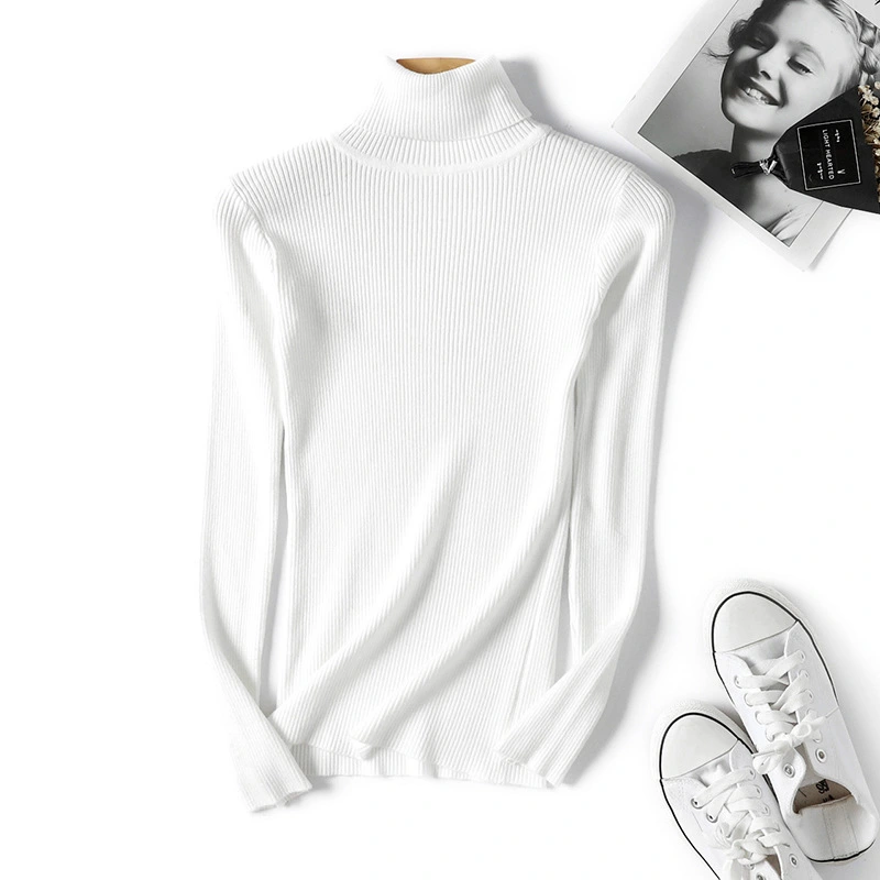 Long-sleeved slim slimming solid color knitted women's bottoming shirt