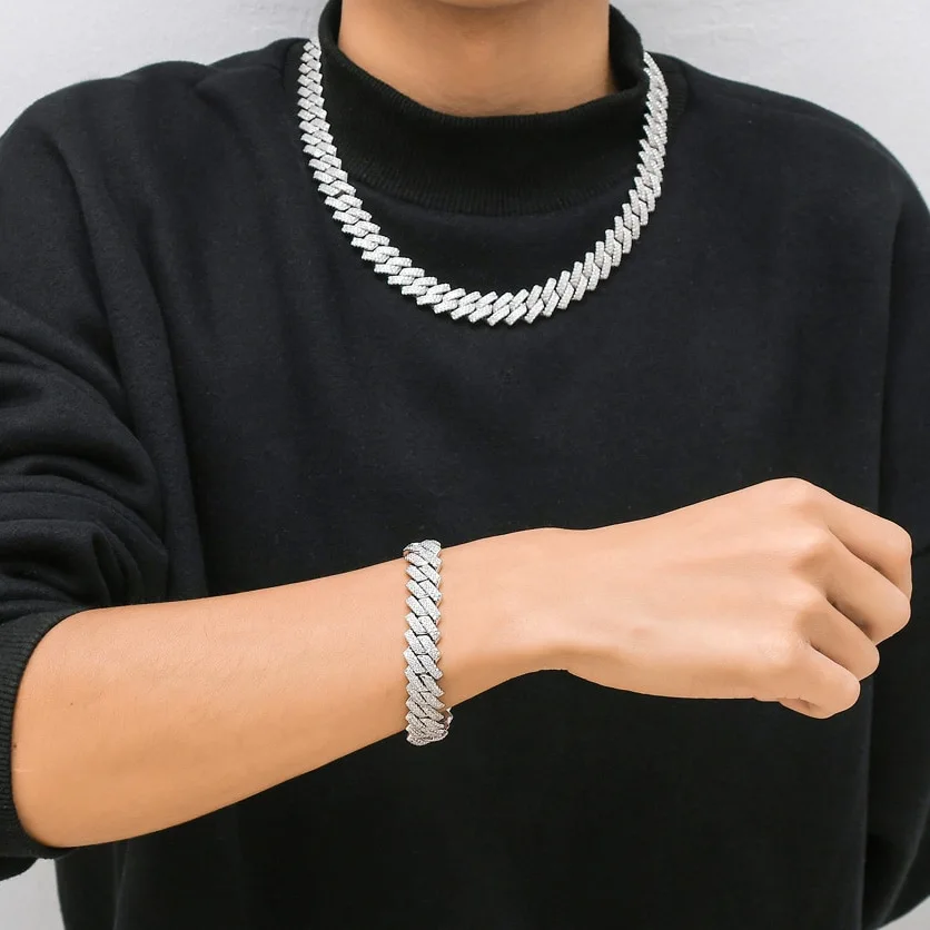 Men's Bar Cuban Necklace Hiphop Copper Set Zircon Necklace