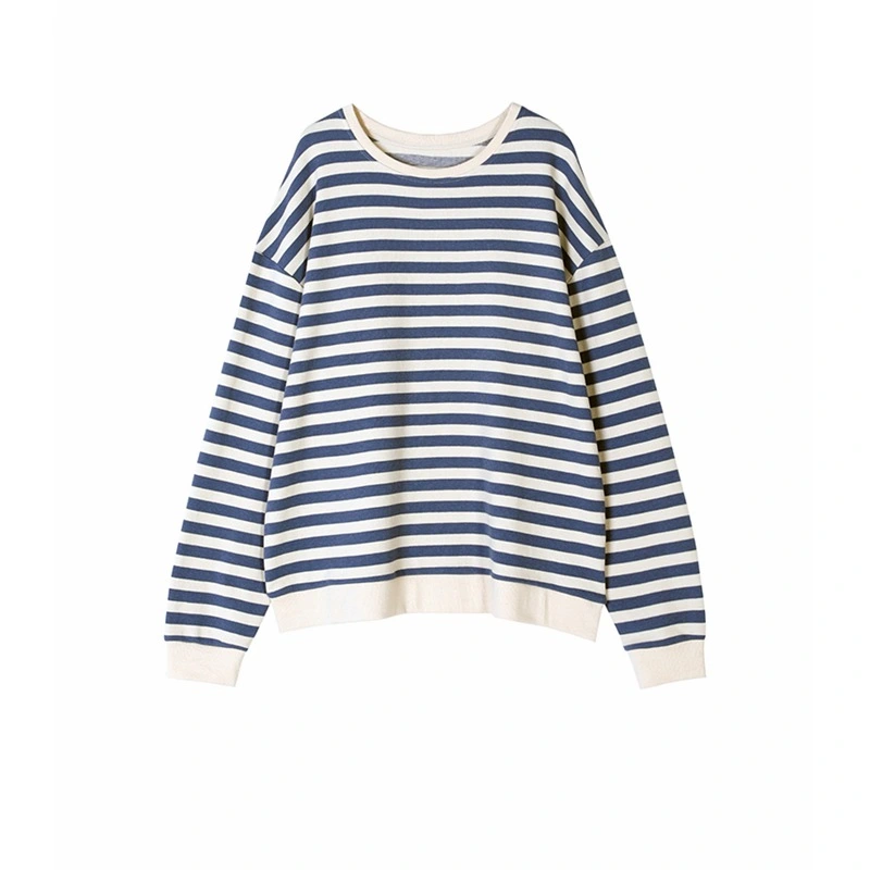 Round neck striped thin velvet sweater women's loose women's plus velvet sweater
