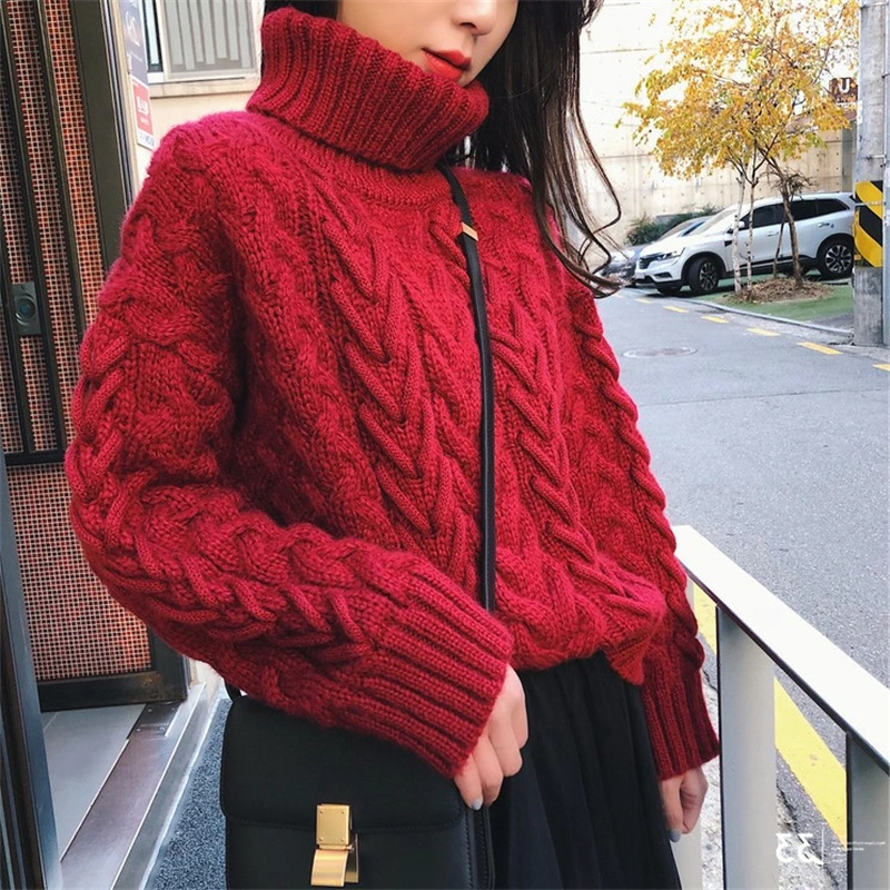 Women's Loose-knit Lazy Wind-profile Coarse Twist Turtleneck Sweater