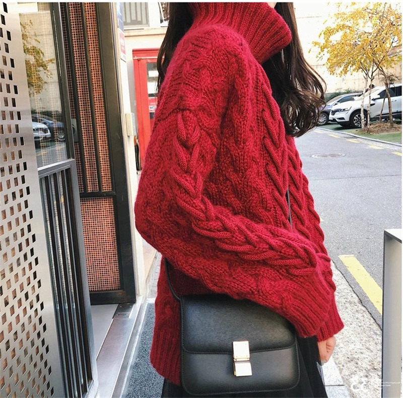 Women's Loose-knit Lazy Wind-profile Coarse Twist Turtleneck Sweater
