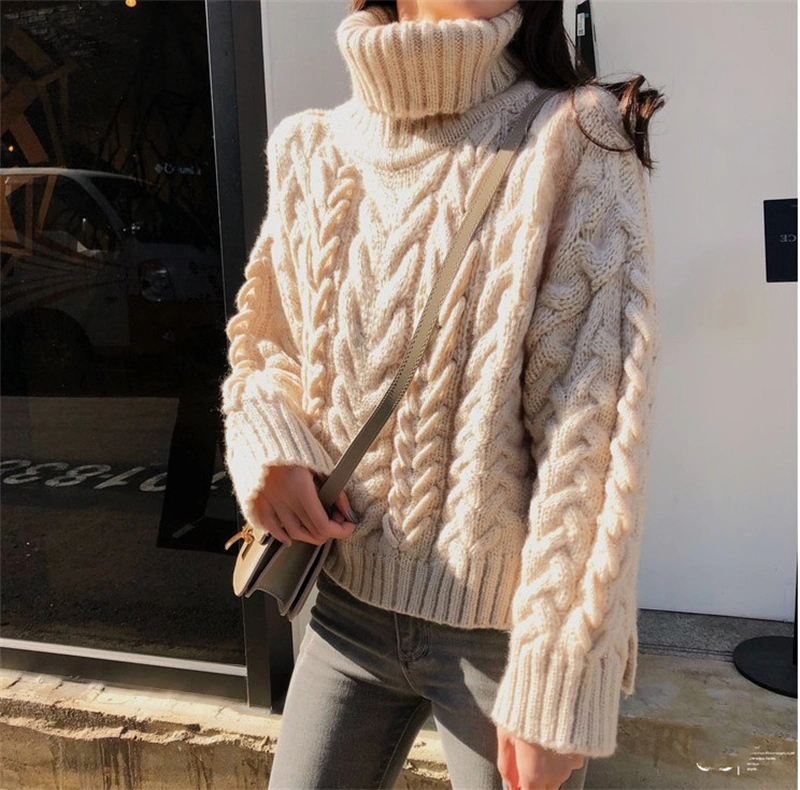 Women's Loose-knit Lazy Wind-profile Coarse Twist Turtleneck Sweater