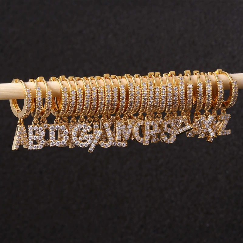 Zircon earrings with 26 English letters