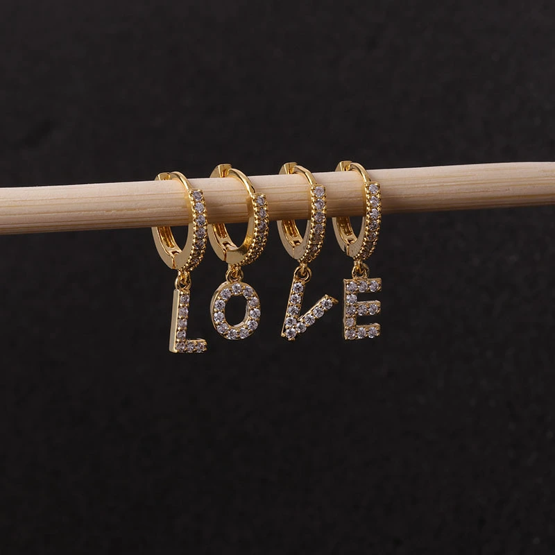 Zircon earrings with 26 English letters