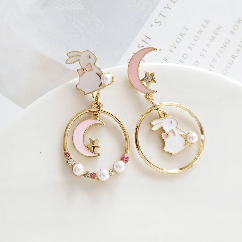 Sweet Temperament Girl Rabbit Metal Moon Earrings