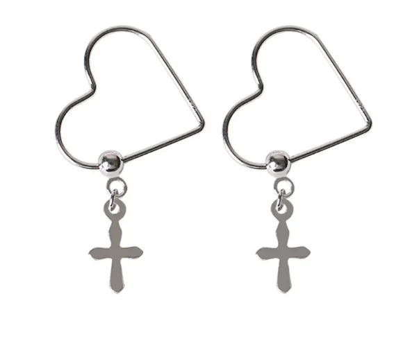 Cross earrings heart 925 pure sterling silver fashion trendy design simple wild earrings for women charms jewelry gift